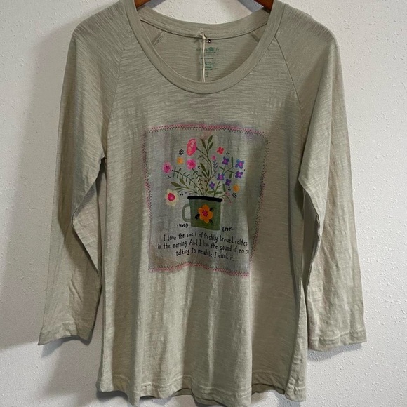 NWT NATURAL LIFE Relaxed Graphic Floral Tee with 3/4 Sleeves - Picture 2 of 4